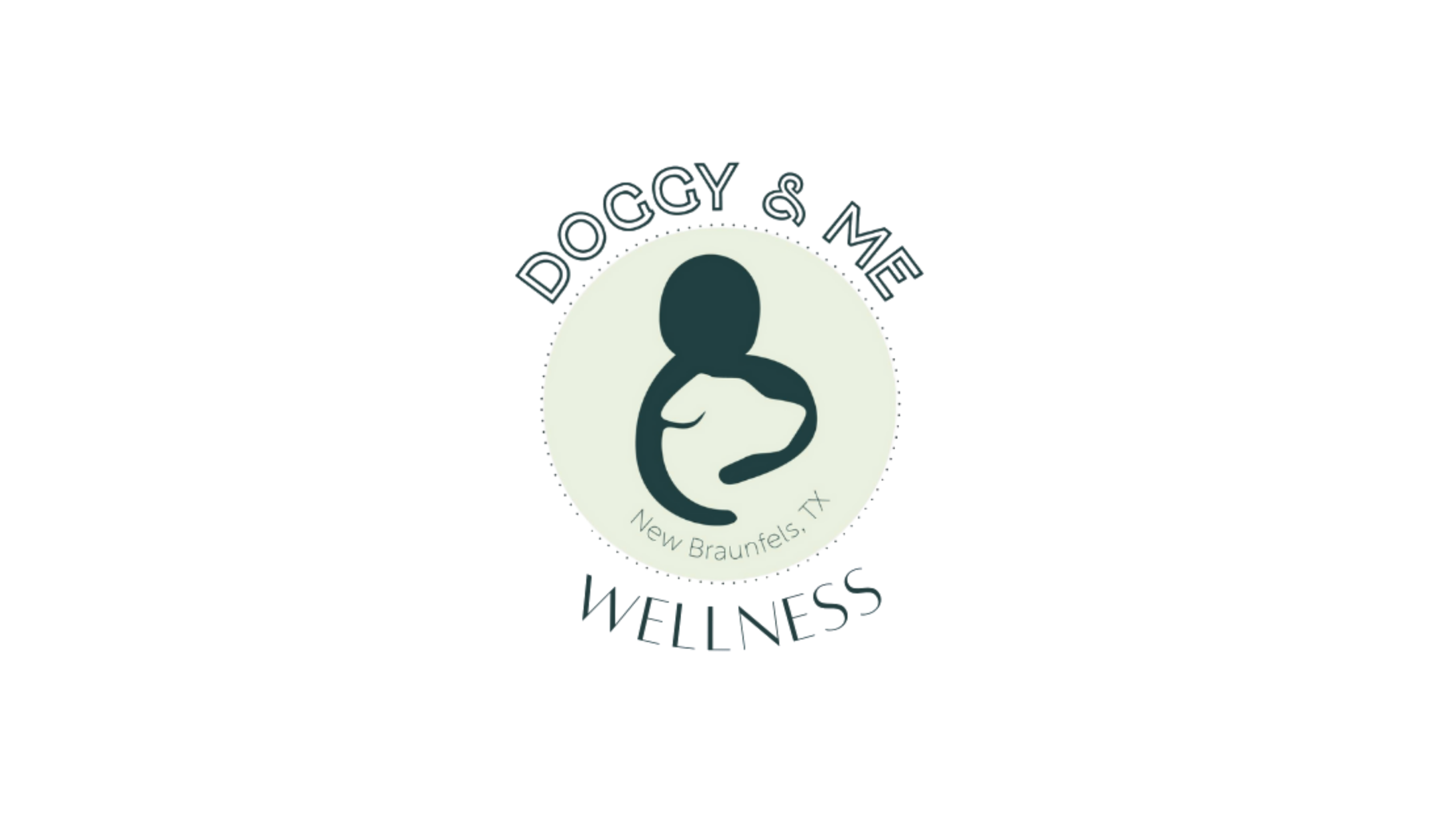Logo: circular emblem with a dark teal abstract figure cradling a baby inside a pale circle; curved text around the top reads the brand name and 'WELLNESS' at the bottom, with 'New Braunfels, TX' visible.