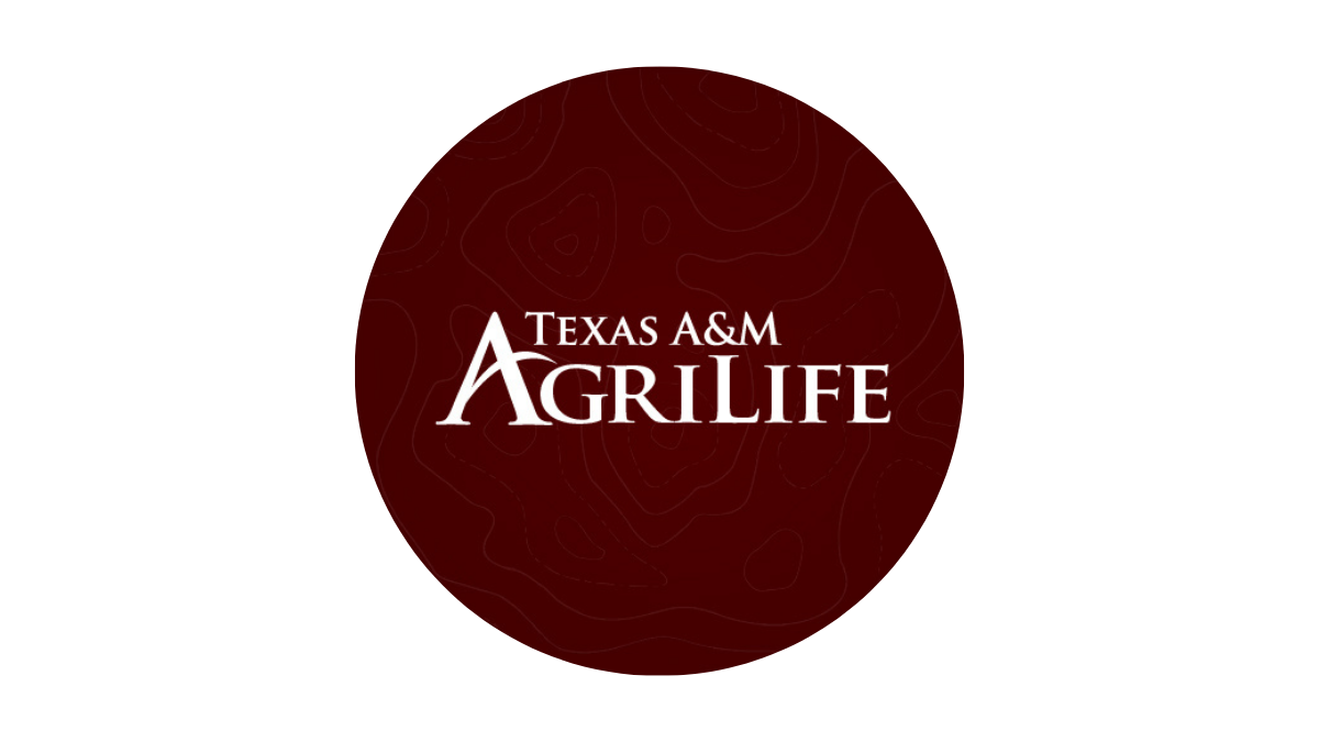 Texas A&M AgriLife logo in white on a dark maroon circular background.